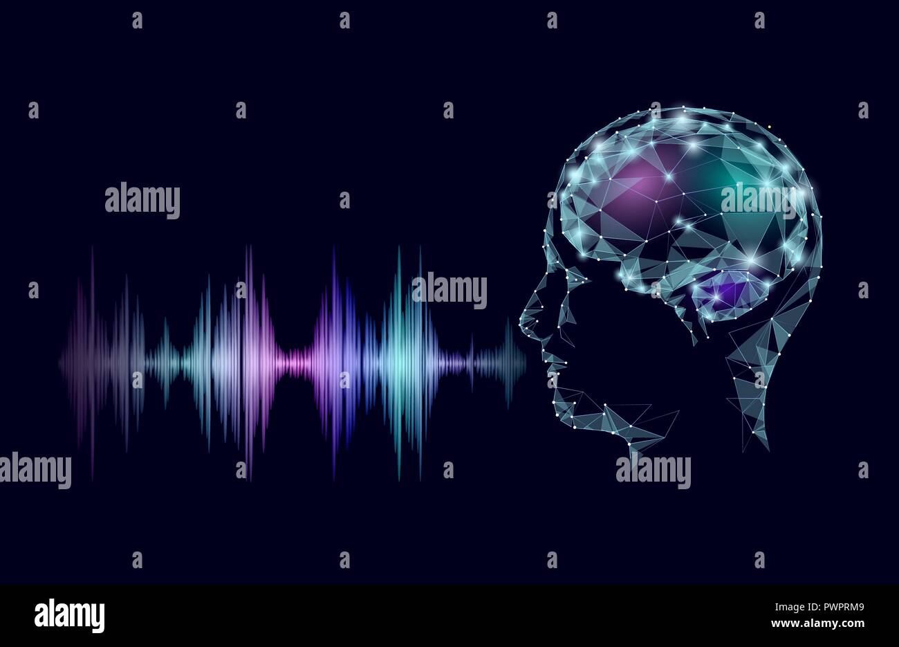 Voce virtuale online computer assistant concetto. Suono di voce riconoscitore servizio guida dello smartphone aziendale tecnologia chatbot. Intelligenza artificiale illustratore vettoriale Illustrazione Vettoriale