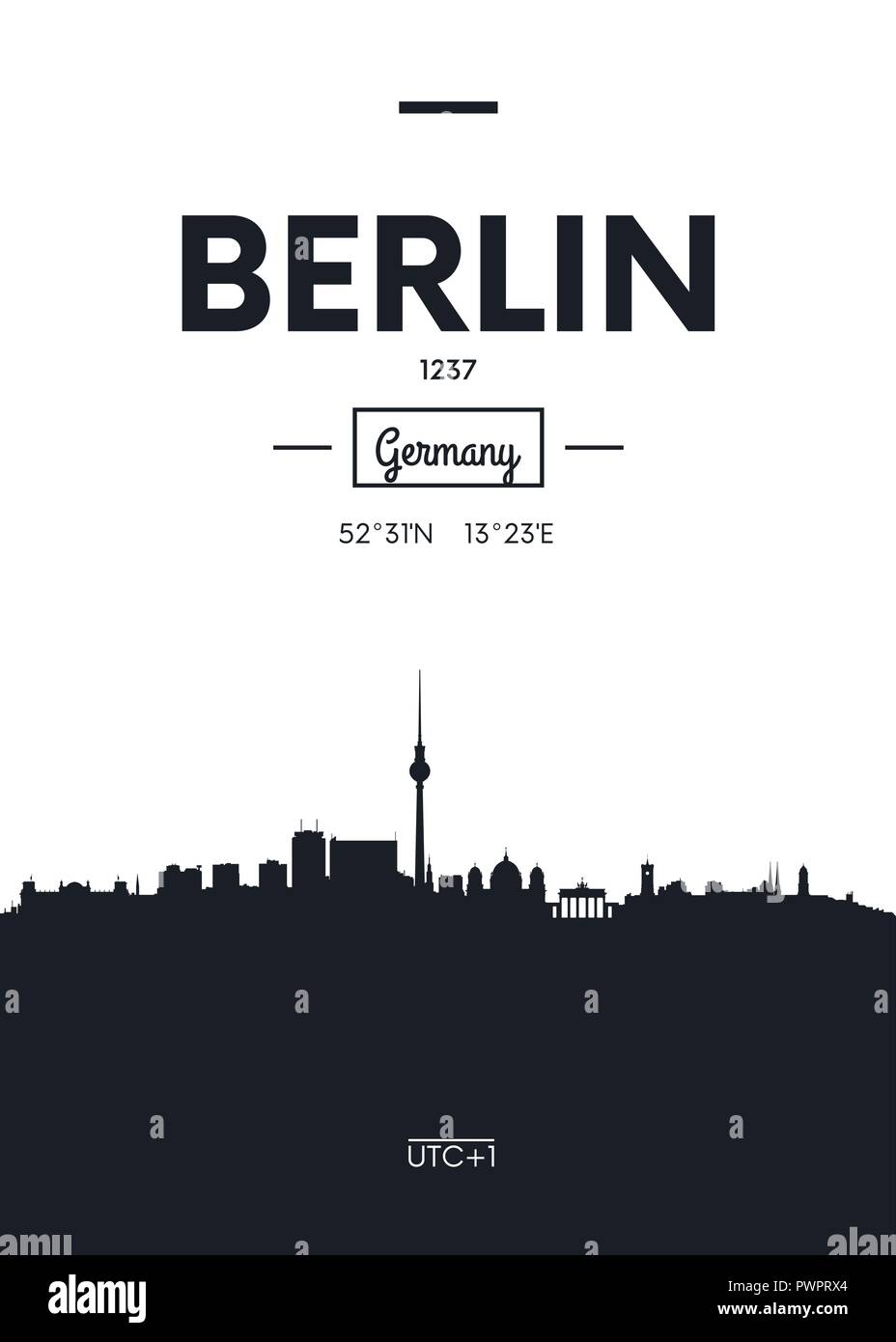 Poster dello skyline della città di Berlino, in stile appartamento illustrazione vettoriale decorazione di interni design Illustrazione Vettoriale