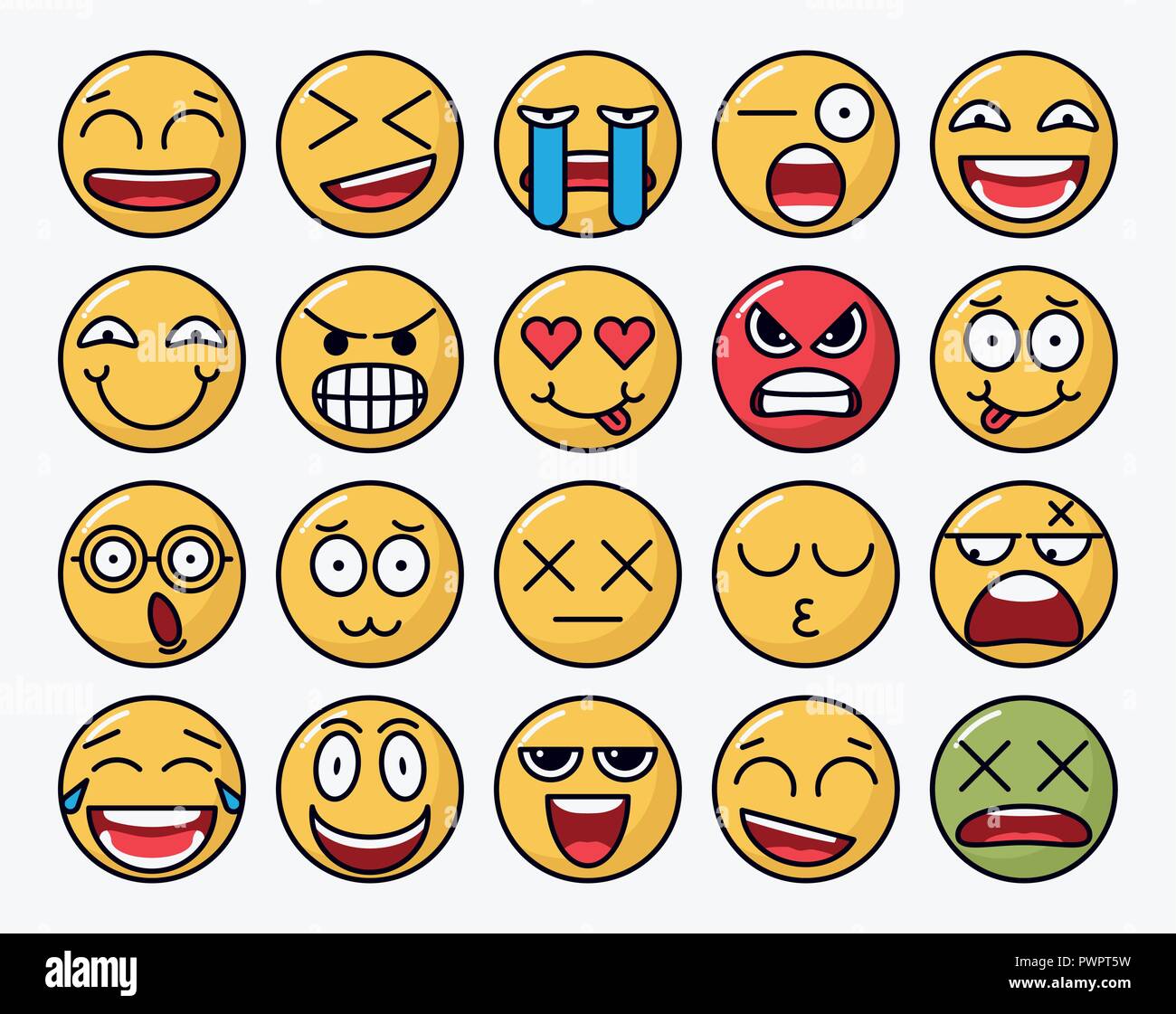 Impostare il colore del vettore sorriso di emozioni diverse modello per il tuo design Illustrazione Vettoriale