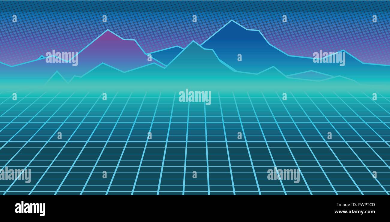 Cyberpunk retrò sfondo computer computer game, ottanta styl Illustrazione Vettoriale