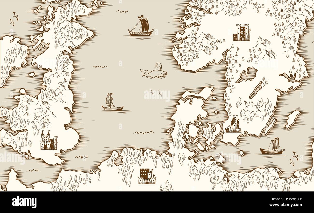Mappa vecchia del Mare del Nord, la Gran Bretagna e la Scandinavia, illustrazione vettoriale modello per il tuo design Illustrazione Vettoriale