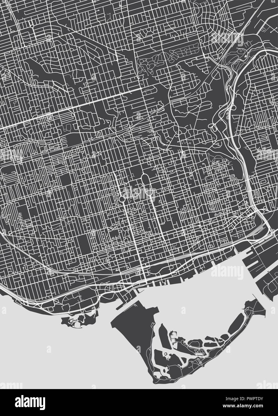Toronto city plan, dettagliata mappa vettoriale modello per il tuo design Illustrazione Vettoriale