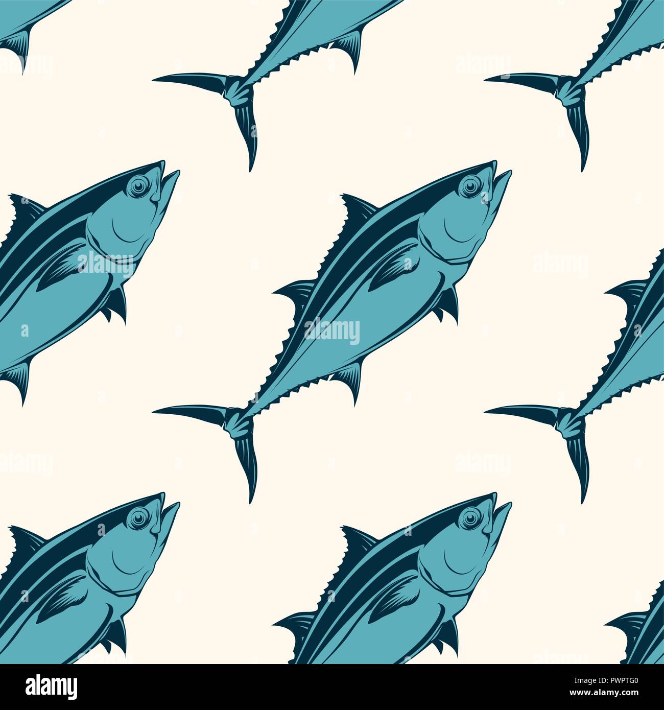 Frutti di mare seamless pattern con tonno, illustrazione vettoriale modello per il tuo design Illustrazione Vettoriale