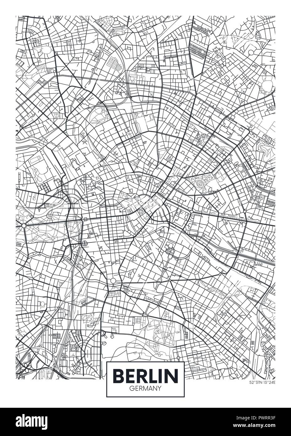 Vettore dettagliata poster mappa della città di Berlino il piano dettagliato della città, fiumi e strade Illustrazione Vettoriale