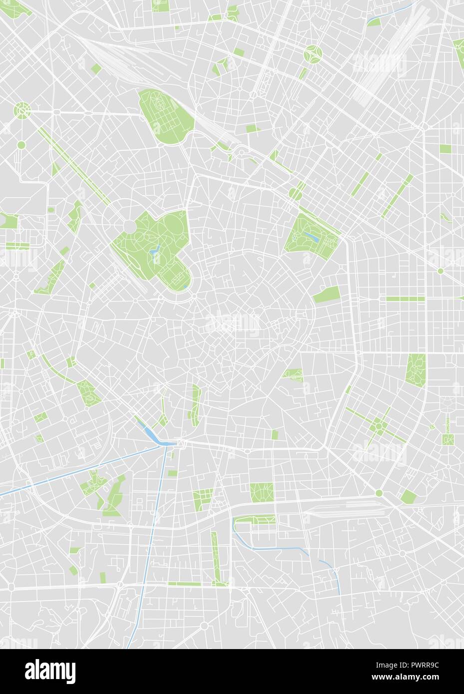 Milano colorata mappa vettoriale piano particolareggiato della città, fiumi e strade Illustrazione Vettoriale