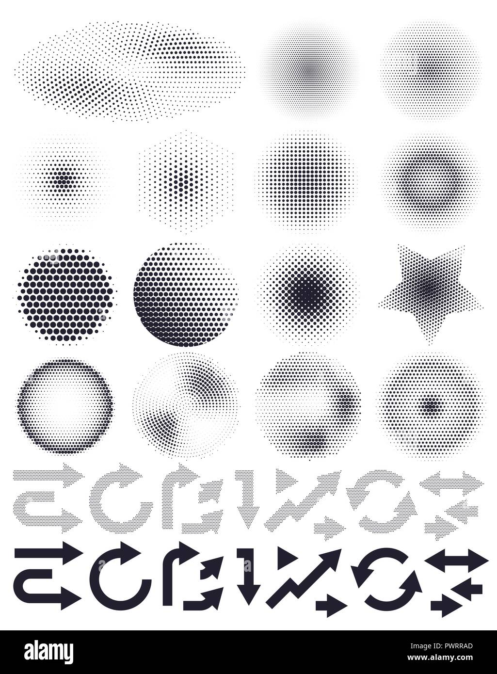 Set di vettore astratto di halftone e frecce, elementi del modello di progetto per il tuo design Illustrazione Vettoriale