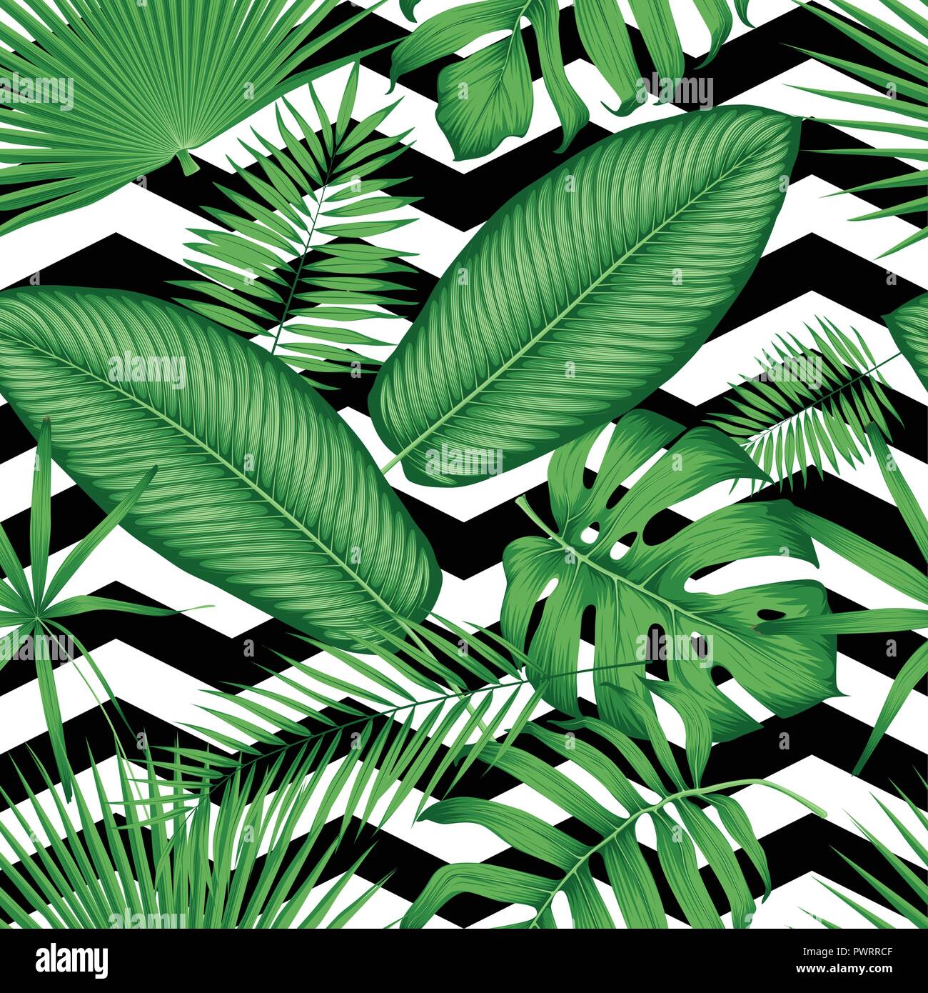 Bellissimo il vettore senza giunture motivo floreale giungla tropicale foglie su un sfondo geometrico modello per il tuo design Illustrazione Vettoriale