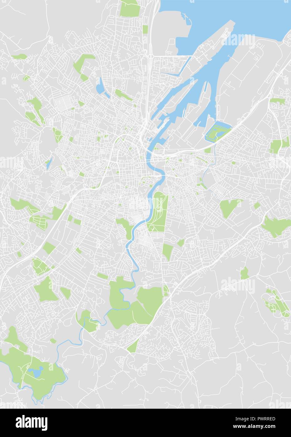 Vettore dettagliata mappa a colori di Belfast piano particolareggiato della città, fiumi e strade Illustrazione Vettoriale
