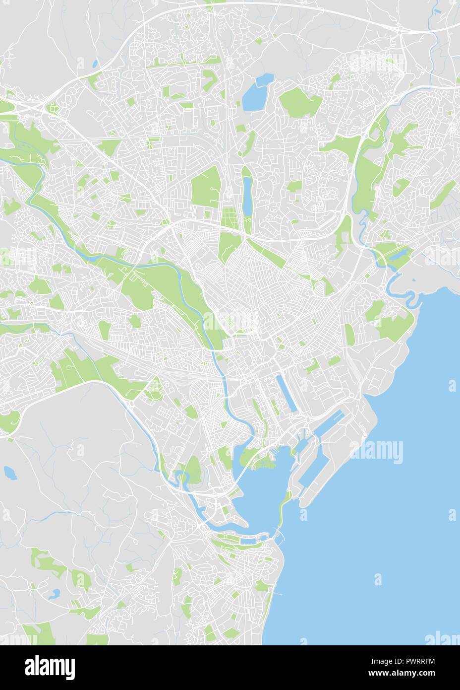 Vettore dettagliata mappa colore a Cardiff il piano dettagliato della città, fiumi e strade Illustrazione Vettoriale