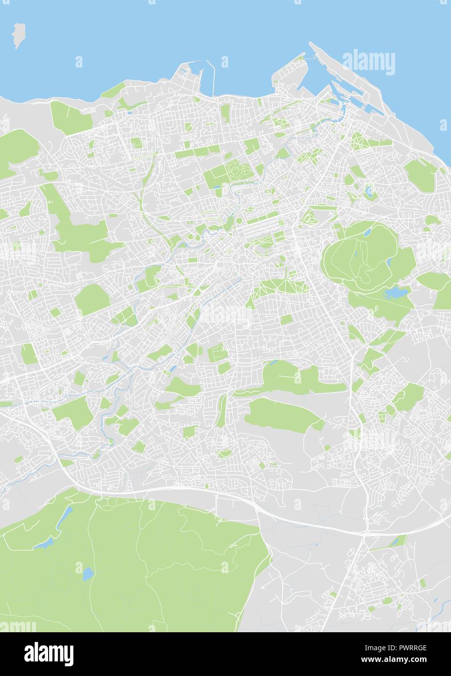 Vettore dettagliata mappa a colori di Edimburgo il piano particolareggiato della città, fiumi e strade Illustrazione Vettoriale