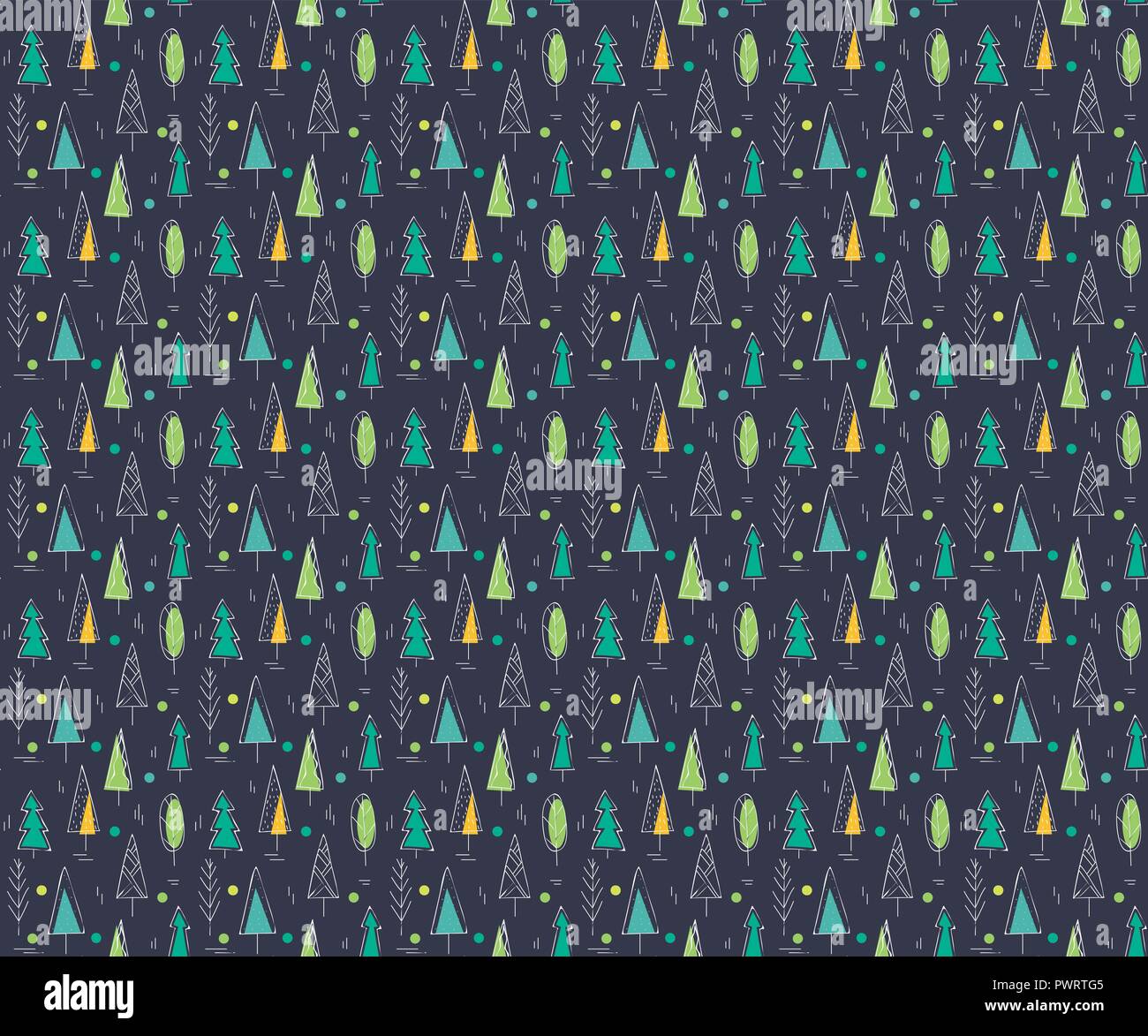 Foresta di Pini, seamless pattern in background doodle stile. schizzo alberi. vettore texture della natura Illustrazione Vettoriale