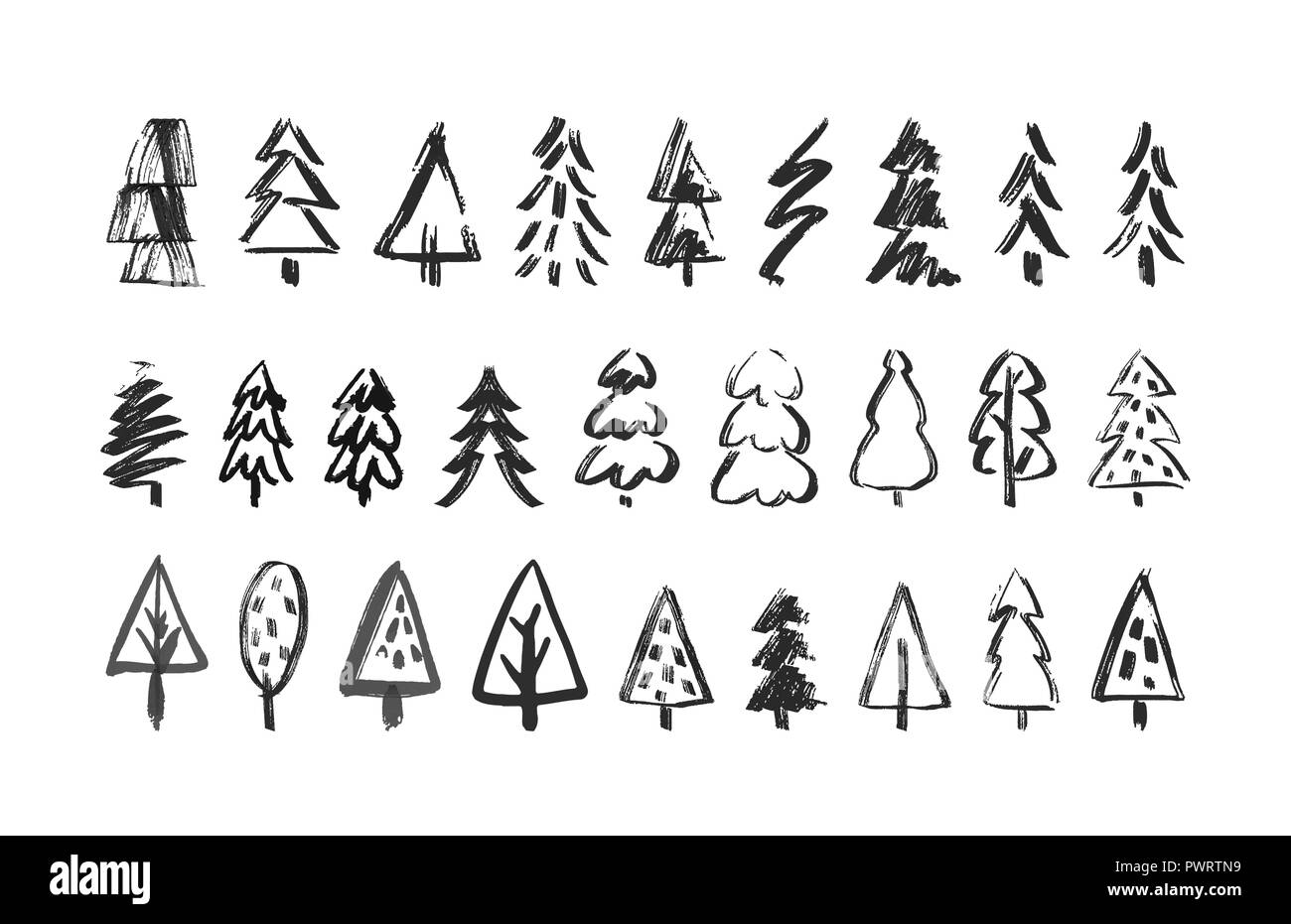 Alberi di Natale. Disegna uno scarabocchio pino. Illustrazione disegnata a mano arte. Illustrazione Vettoriale