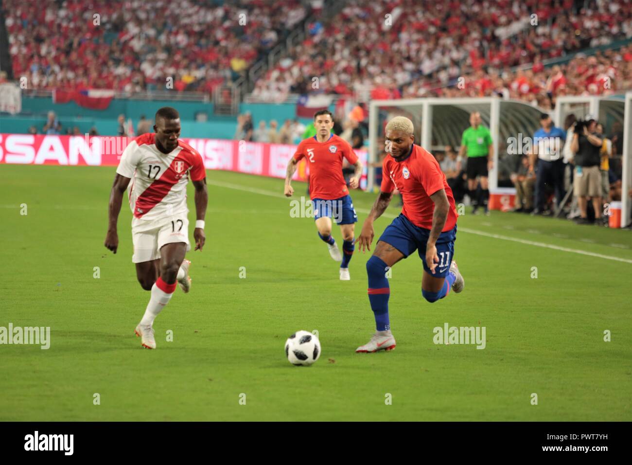 Miami, Florida. Xii oct, 2018. Gioco di calcio, Cile vs Perù all'Hard Rock Stadium di Miami, Florida. Oct 12, 2018. Il Perù ha vinto 3-0. Foto Stock