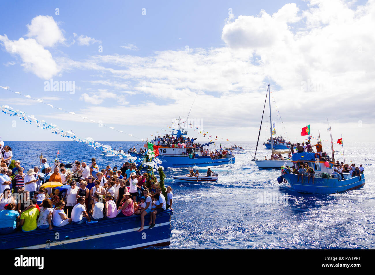 "Nossa Senhora dos Milagres' festa in conico, l'isola di Madeira, Portogallo, settembre 2018. Foto Stock