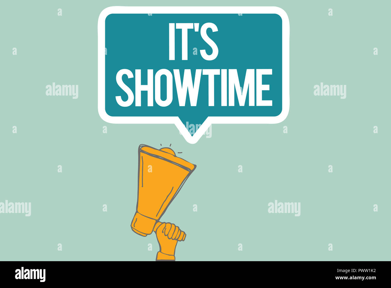 Conceptual la scrittura a mano mostra che s è Showtime. Business photo testo programmato il tempo effettivo in cui una mostra o qualcosa comincia. Foto Stock