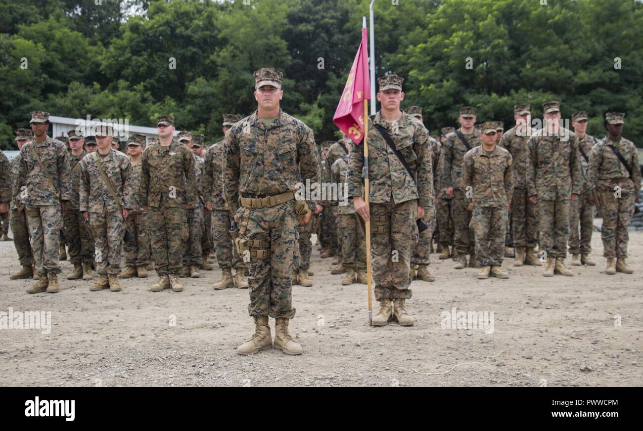Stati Uniti Marines e marinai provenienti da varie unità stand in formazione durante una cerimonia di promozione in Pohang, Corea del Sud, 1 luglio 2017. I marines e marinai partecipano in coreano Marine programma Exchange 17-7, che è una delle molte opportunità rese possibili per la Repubblica di Corea e gli Stati Uniti Marines a imparare e treno l'uno con l'altro. Gli Stati Uniti Marines e marinai sono attivi i dazi e le riserve da varie unità attraverso Marine Corps. Foto Stock Stati Uniti Marines e marinai provenienti da varie unità stand in formazione durante una cerimonia di promozione in Pohang, Corea del Sud, 1 luglio 2017. I marines e marinai partecipano in coreano Marine programma Exchange 17-7, che è una delle molte opportunità rese possibili per la Repubblica di Corea e gli Stati Uniti Marines a imparare e treno l'uno con l'altro. Gli Stati Uniti Marines e marinai sono attivi i dazi e le riserve da varie unità attraverso Marine Corps. Foto Stock