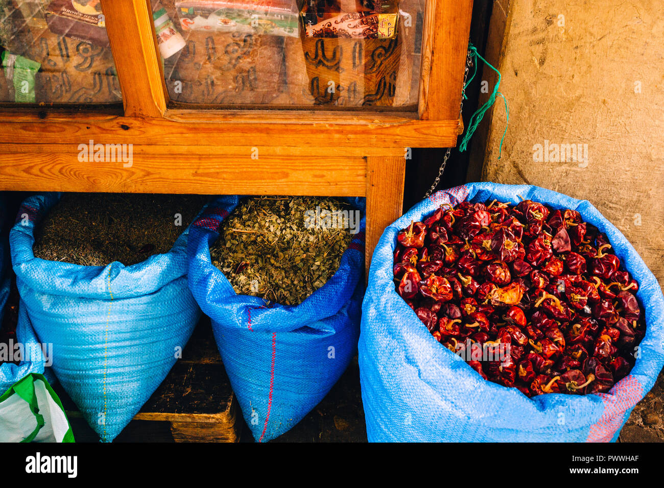 La carne e il mercato del pesce, Tangeri, Marocco, 2018 Foto Stock