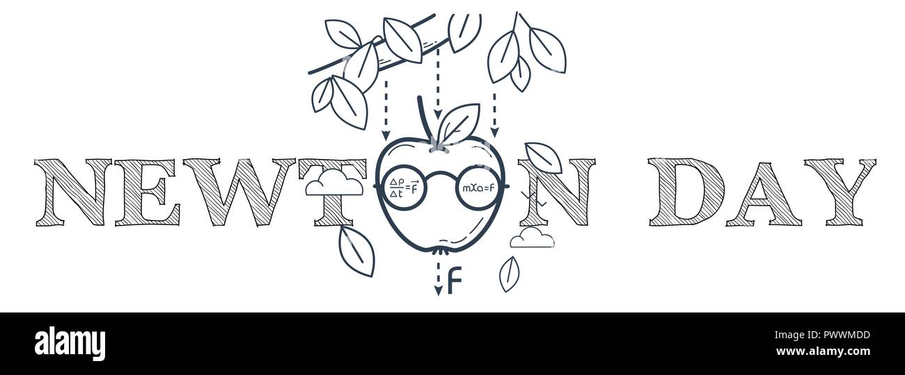 Banner educativi per la vacanza Newton giorno. in bianco e nero illustrazione Illustrazione Vettoriale