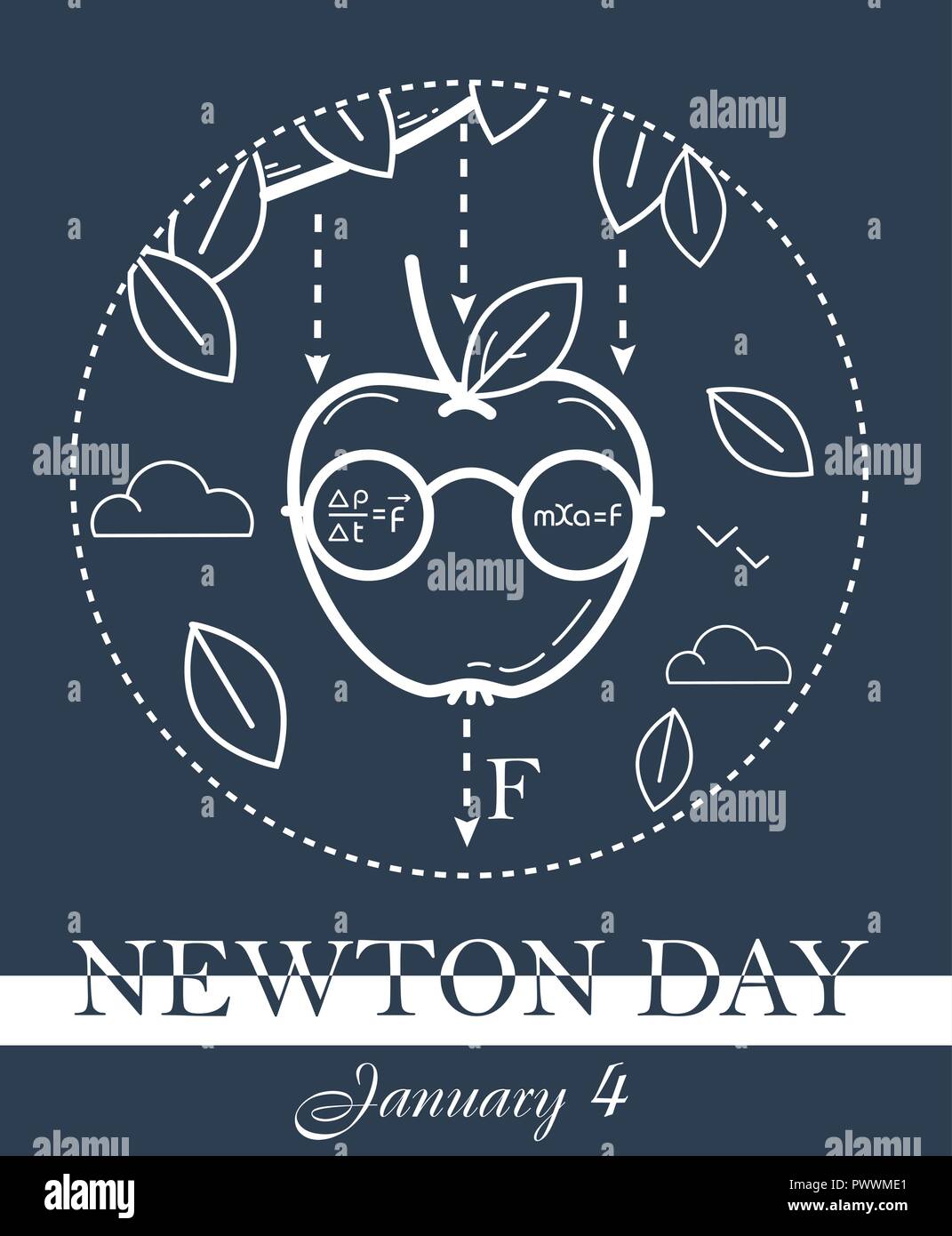 Banner educativi per la vacanza Newton giorno. in bianco e nero illustrazione Illustrazione Vettoriale