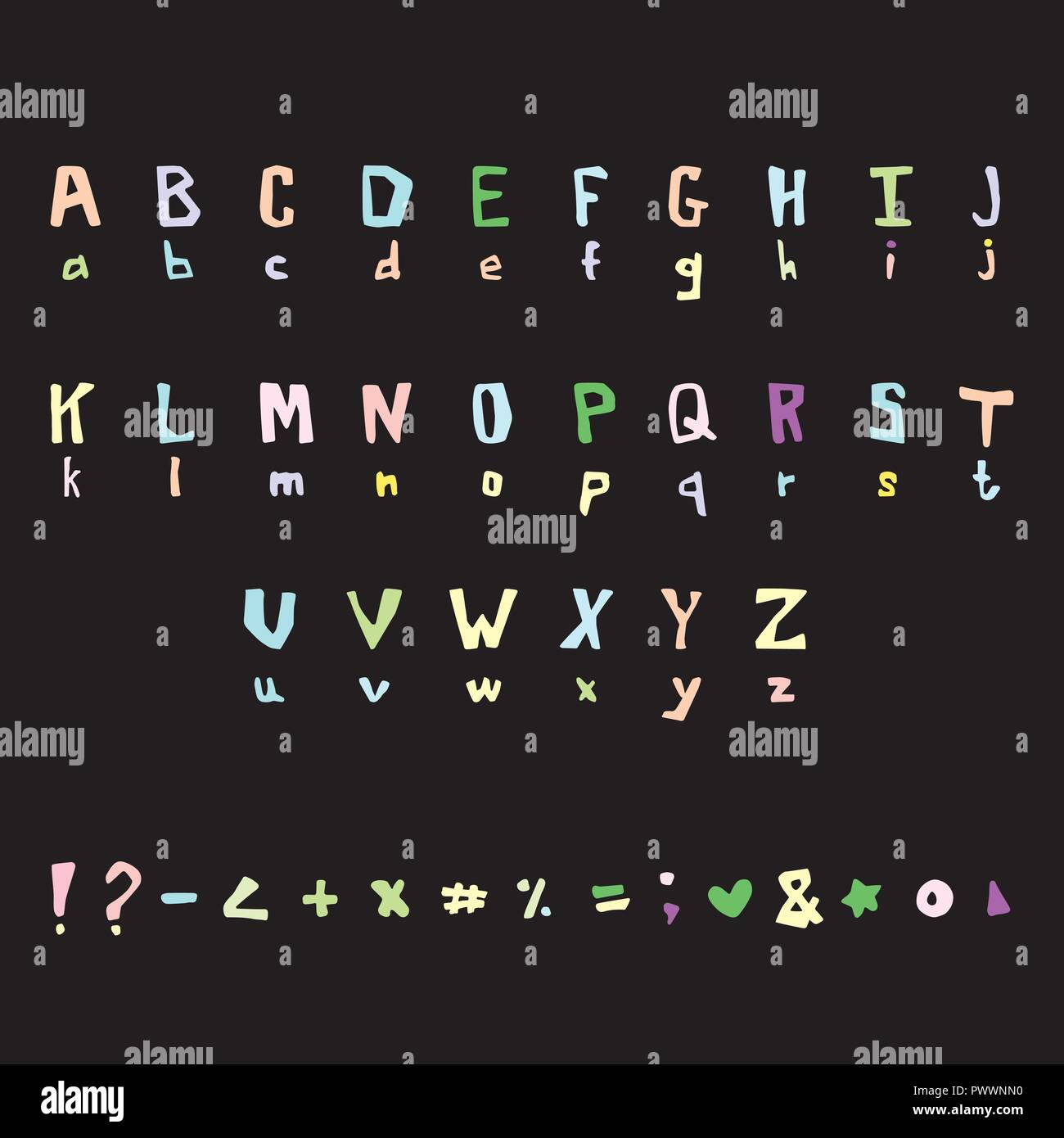 Carino lettere vettore. Font manoscritta. Illustrazione Vettoriale