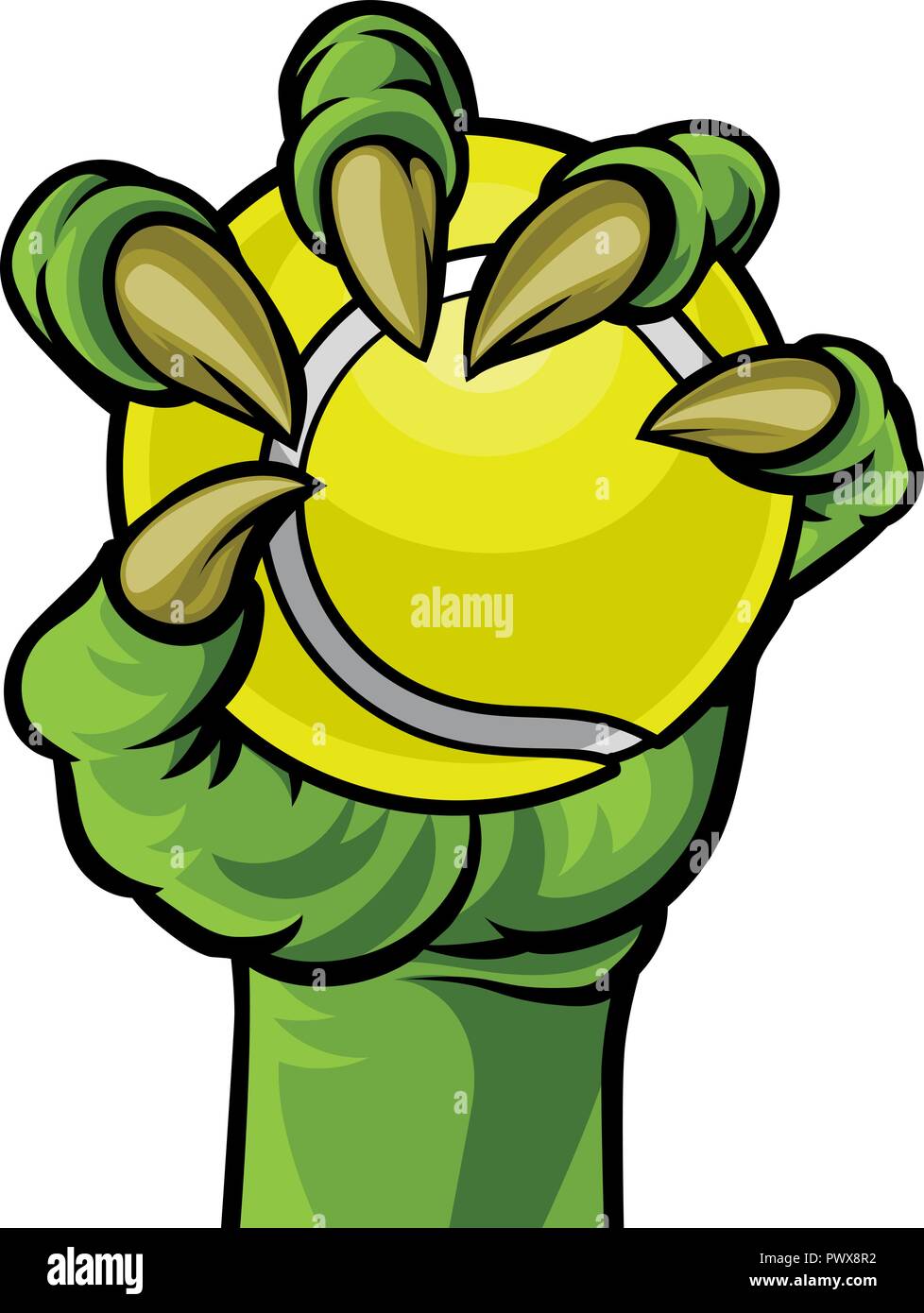 Artiglio Monster mano che tiene una palla da tennis Illustrazione Vettoriale