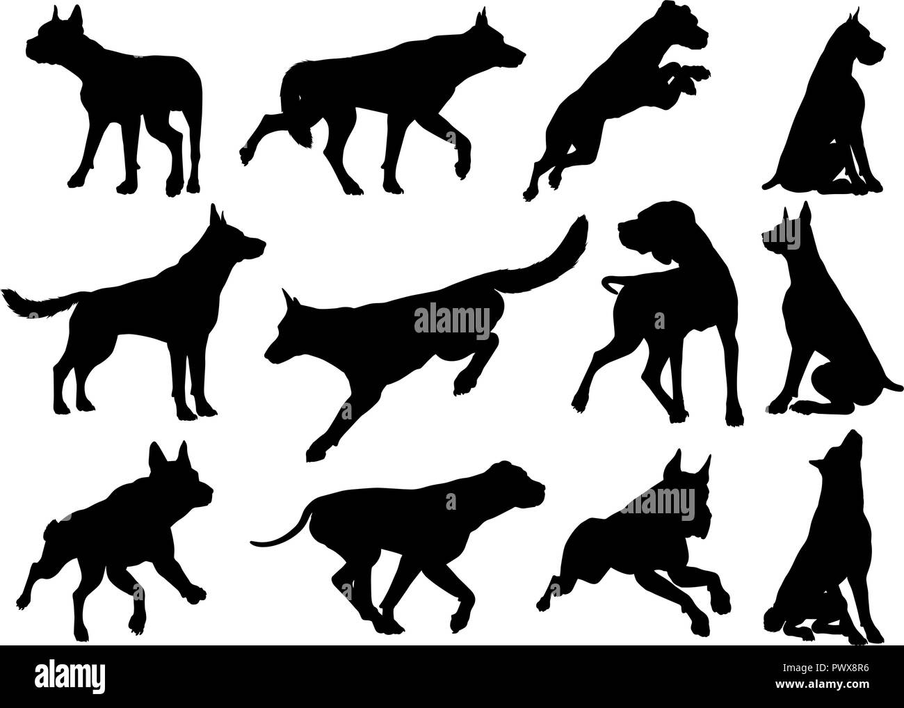Silhouette di cane Set di animale Illustrazione Vettoriale