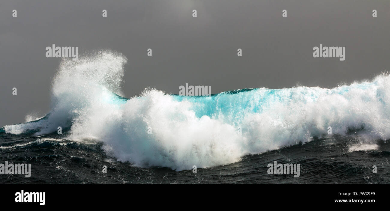 Il sud del Circolo Polare Artico. Oceano Atlantico. Tempesta. Grandi onde con forte raffiche di vento. Foto Stock