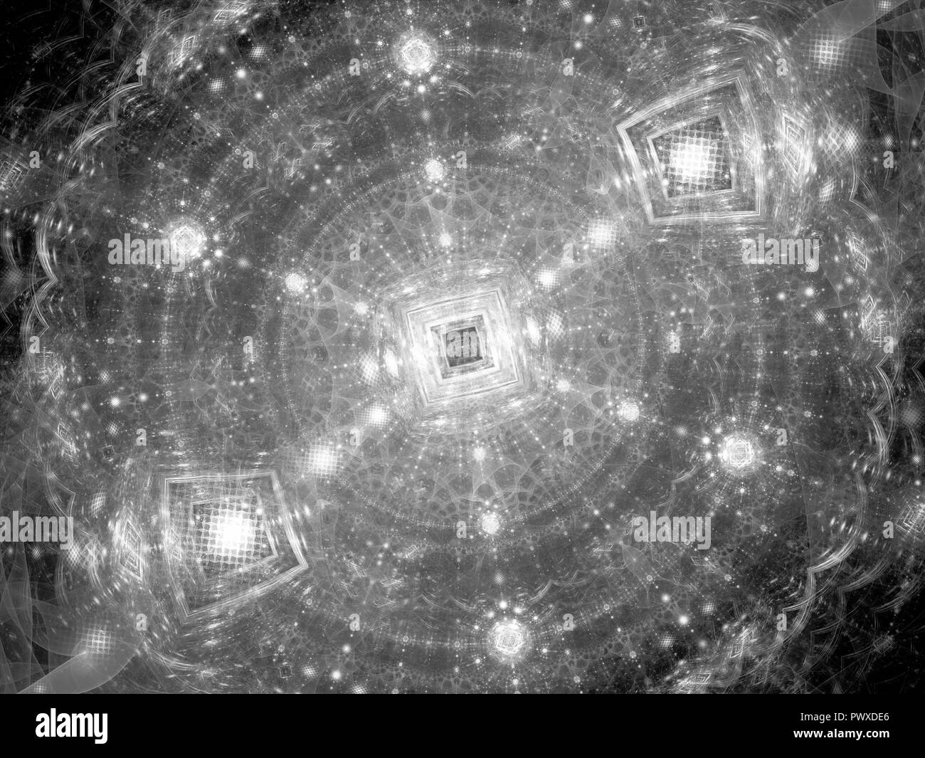 Quantum immagine a grandi hardon collider frattali generati da computer sfondo astratto, bianco e nero, rendering 3D Foto Stock