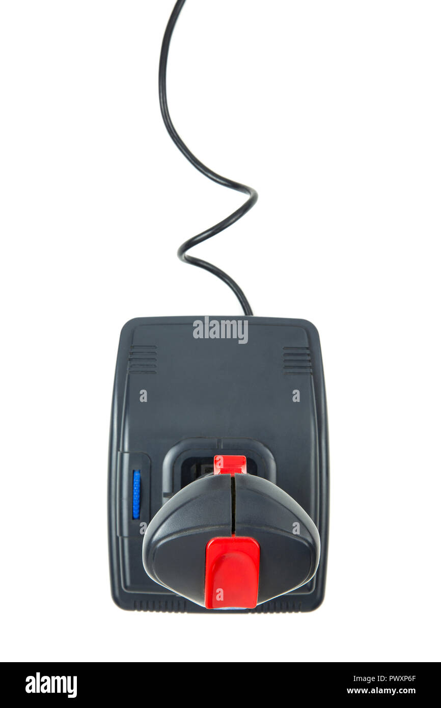 Overwhite ritratto di un joystick vintage con cavo Foto Stock