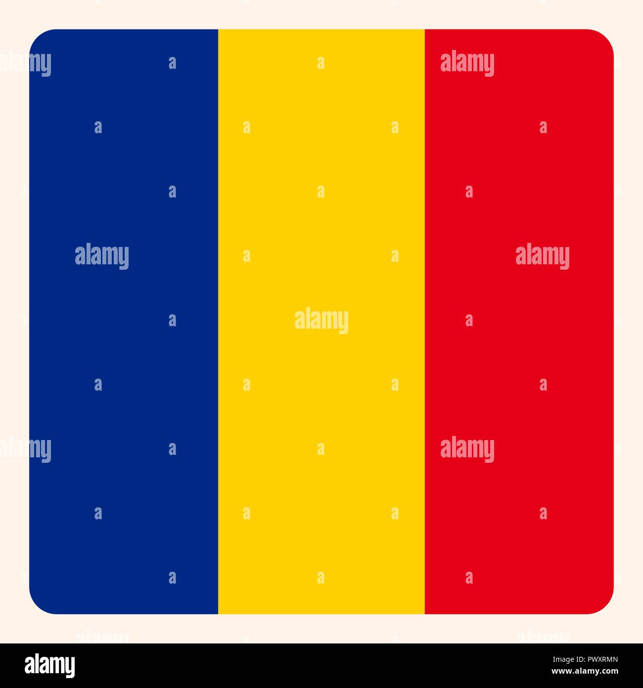 La Romania bandiera quadrata pulsante, social media segno di comunicazione, business icona. Illustrazione Vettoriale