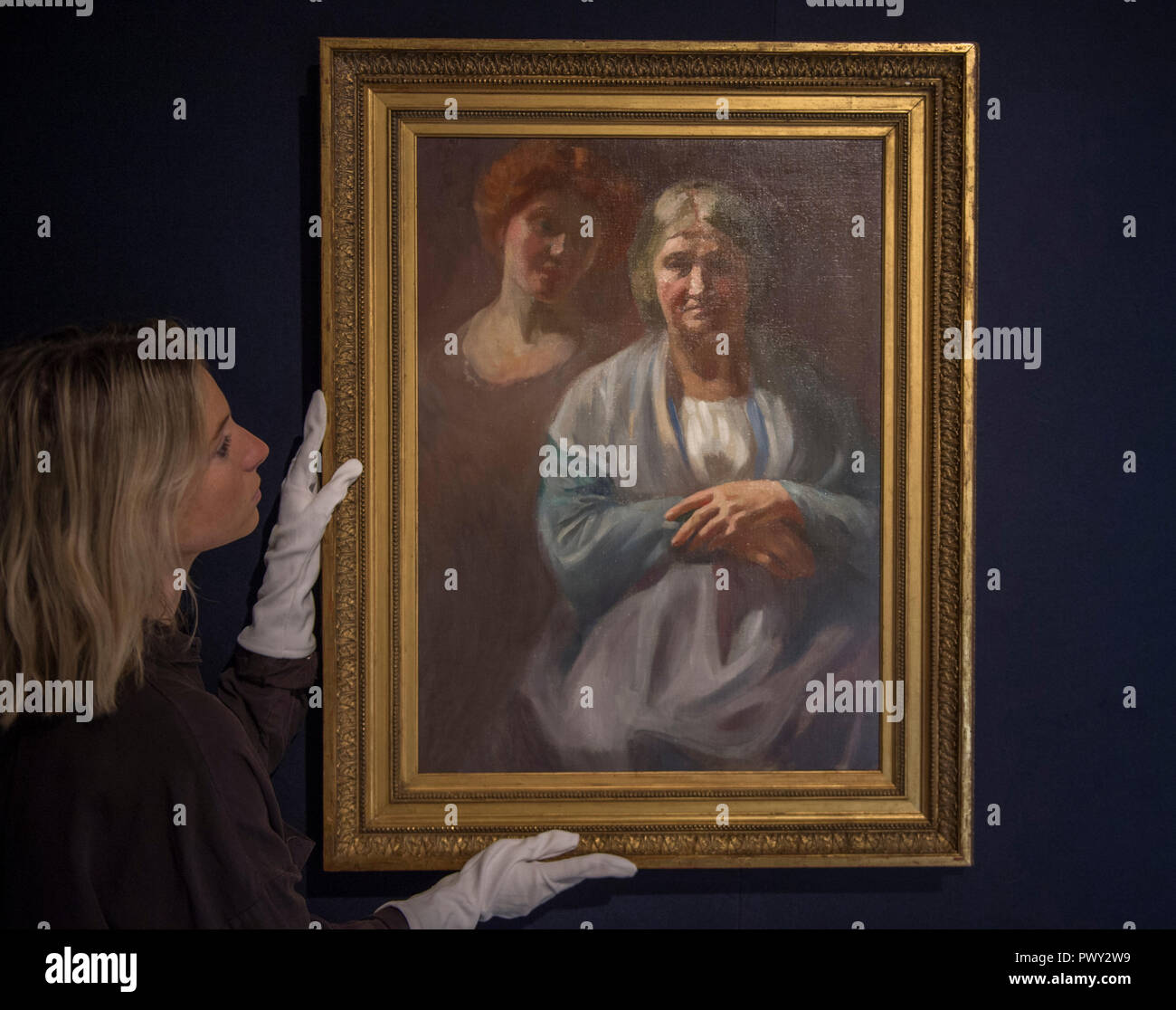 Bonhams, New Bond Street, Londra, Regno Unito. 18 ottobre, 2018. Bonhams islamici e indiani, moderno e contemporaneo del Medio Oriente, di arte e di Arte Moderna e Contemporanea a sud di arte asiatica anteprima di vendita. Immagine: Kahlil Gibran (Libano), Ritratto di yamile, c 1908-1910. Credito: Malcolm Park/Alamy Live News. Foto Stock