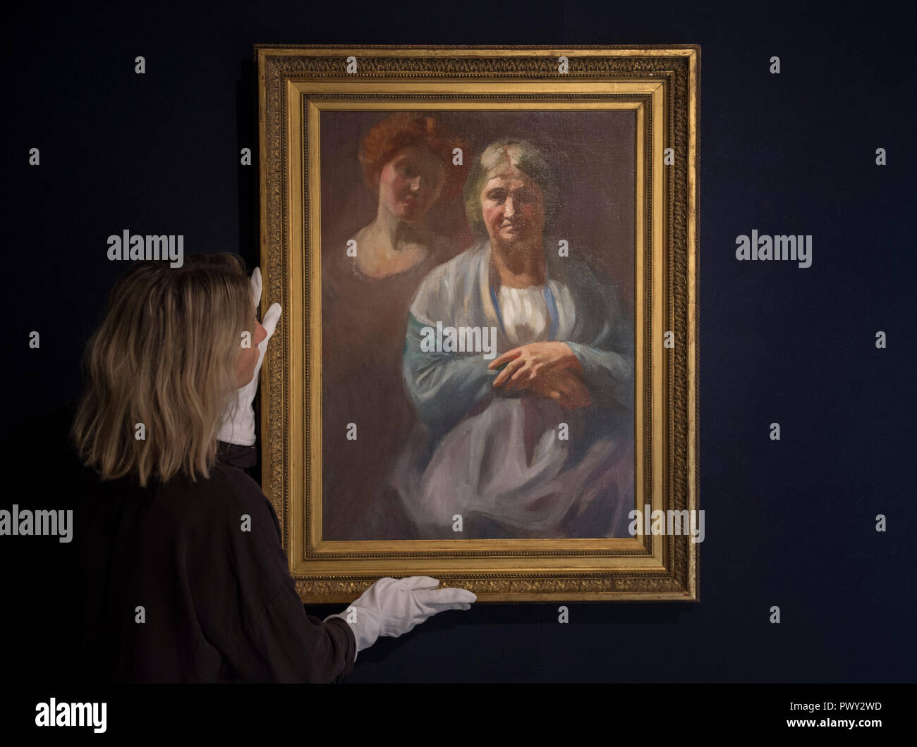 Bonhams, New Bond Street, Londra, Regno Unito. 18 ottobre, 2018. Bonhams islamici e indiani, moderno e contemporaneo del Medio Oriente, di arte e di Arte Moderna e Contemporanea a sud di arte asiatica anteprima di vendita. Immagine: Kahlil Gibran (Libano), Ritratto di yamile, c 1908-1910. Credito: Malcolm Park/Alamy Live News. Foto Stock