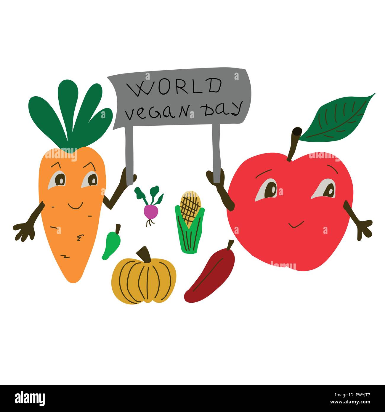 Mondo vegan giorno. International novembre vacanza. Illustrazione Vettoriale