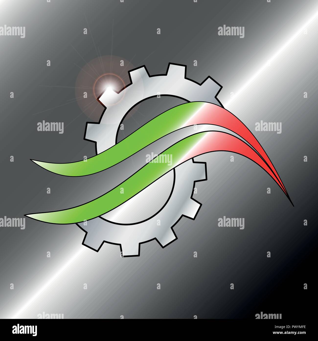 Ingranaggio del logo con nastro in italiano - Vettore Illustrazione Vettoriale