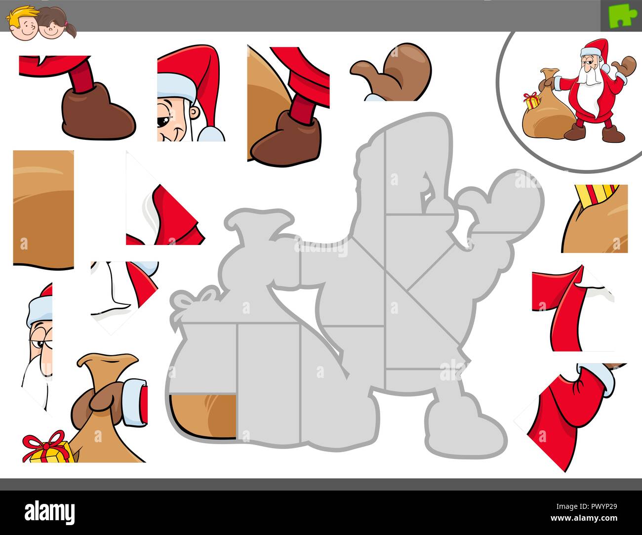 Illustrazione del fumetto di Educational Puzzle Gioco per bambini con Babbo Natale il carattere di Natale Illustrazione Vettoriale