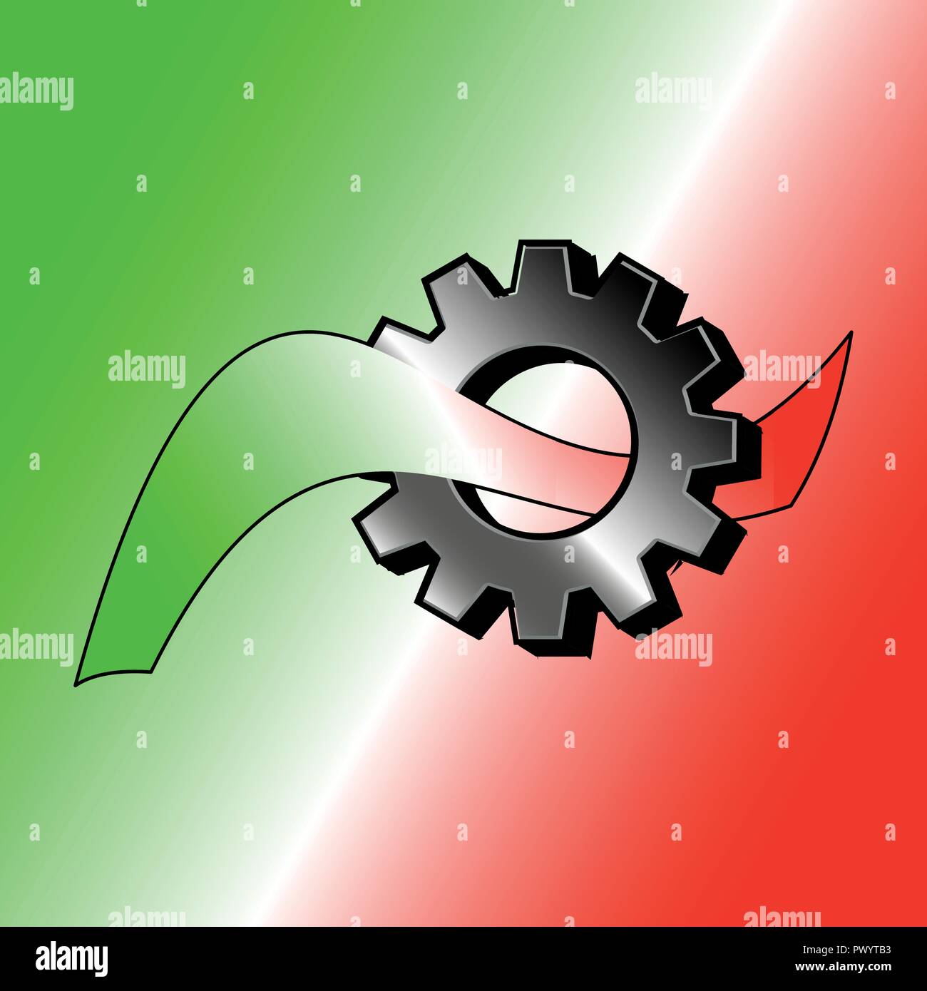 Ingranaggio del logo con nastro in italiano - Vettore Illustrazione Vettoriale