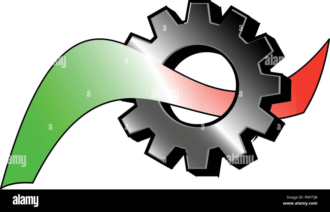 Ingranaggio del logo con nastro in italiano - Vettore Illustrazione Vettoriale