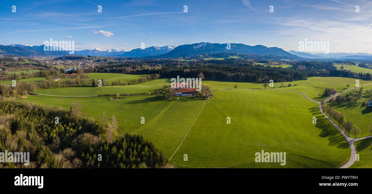 Drone Shot, Alpen Baviera vicino a Bad Tölz Panorama Foto Stock