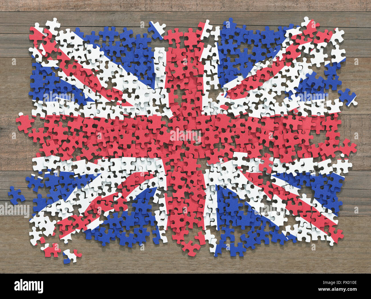 Bandiera del Regno Unito in disorganizzato di pezzi di un puzzle. Foto Stock