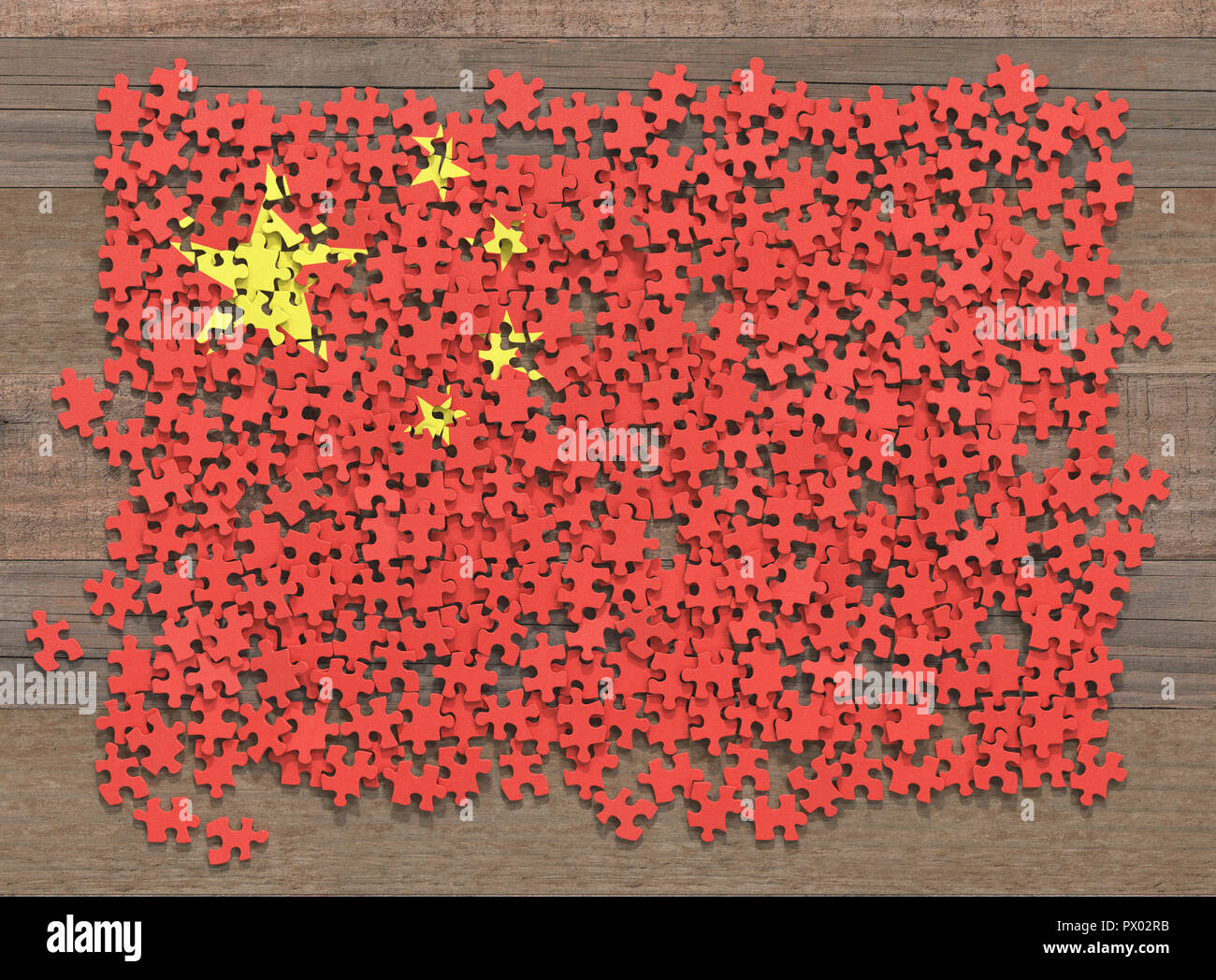 Bandiera della Cina in disorganizzato di pezzi di un puzzle. Foto Stock