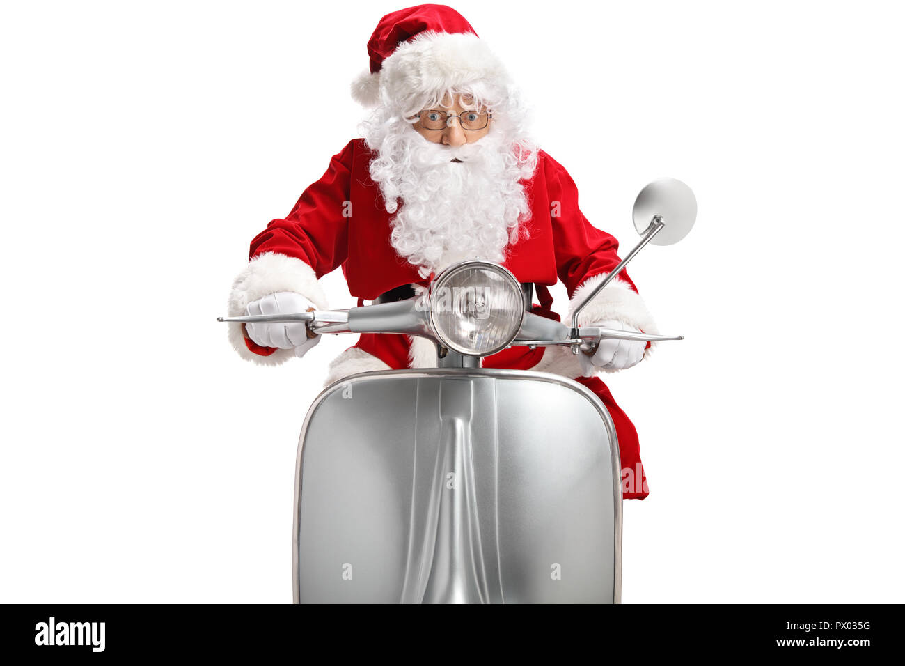 Babbo Natale su un vintage scooter isolati su sfondo bianco Foto stock -  Alamy