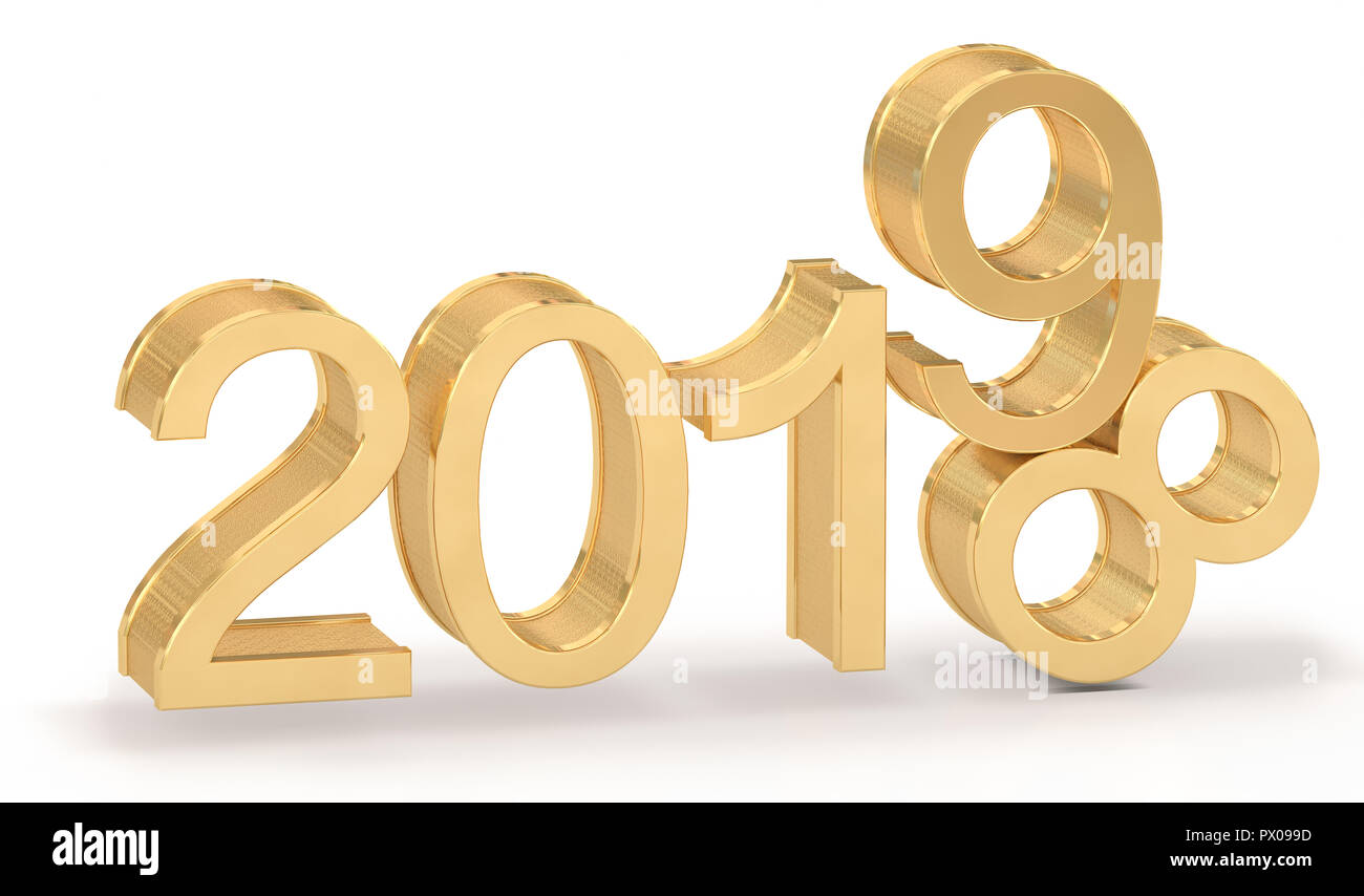 3D Golden 2019. 2018-2019 modifica rappresenta il nuovo anno 2019. Foto Stock