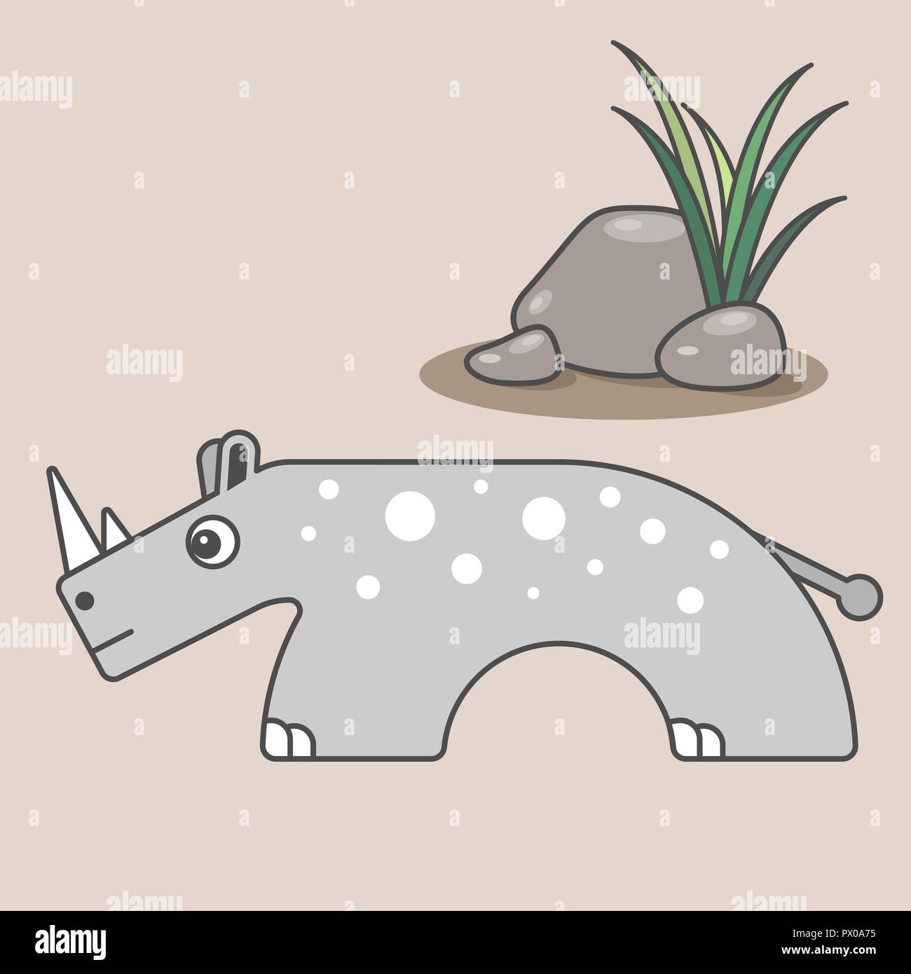 Rinoceronte di cartoni animati per i bambini. Illustrazione di rhino per bambini. Design piatto. Animale in stile minimalista. Serie di animali semicircolare Illustrazione Vettoriale
