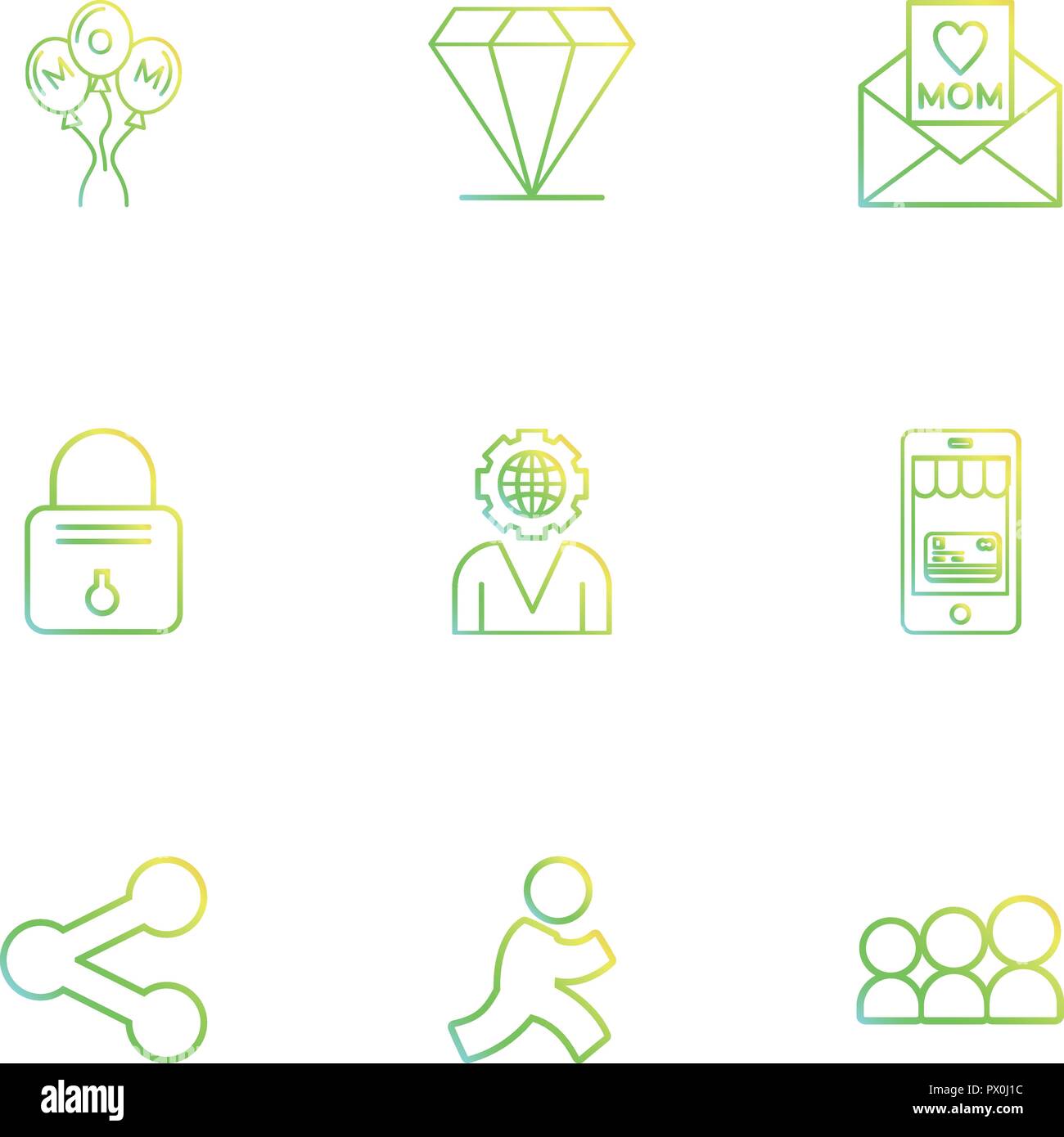 La Mamma Palloncini Daimond Lettera Smart Phone Lock Ingranaggio Condividere Impostazione Eseguire La Gente Icona Vettore Design Piatta Raccolta Stile Creativo Immagine E Vettoriale Alamy