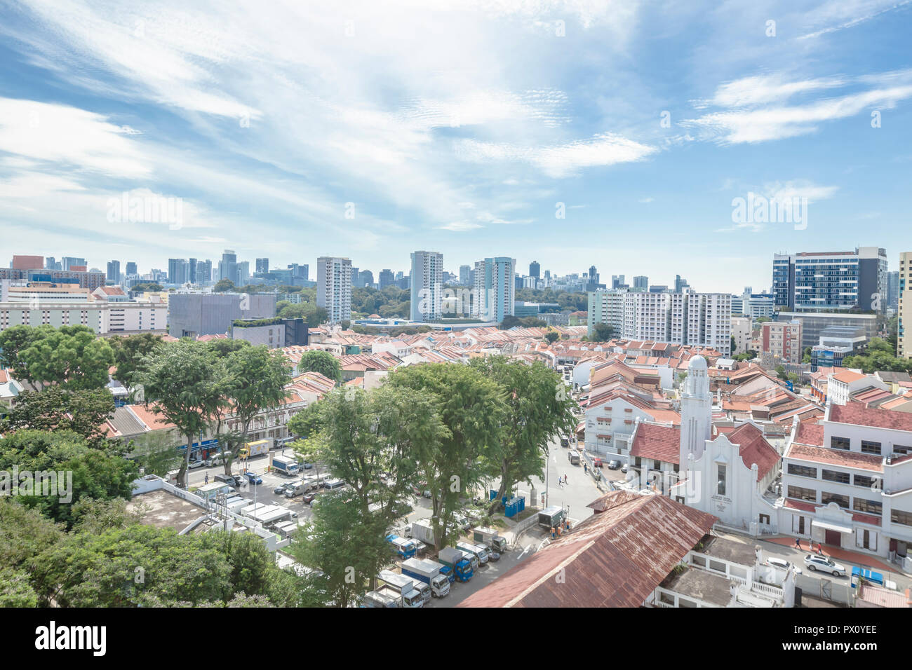 Botteghe in Little India area di conservazione in Singapore Foto Stock