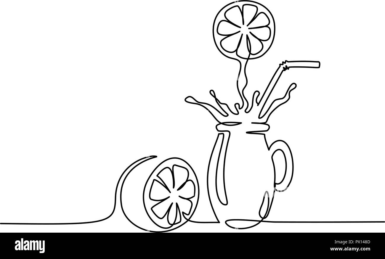 Continuo di un disegno della linea. Succo di arancia splash in vetro. Illustrazione Vettoriale Illustrazione Vettoriale