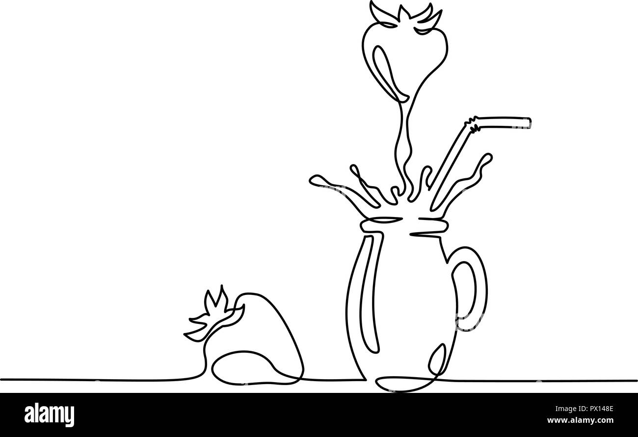 Continuo di un disegno della linea. Succo di fragola splash in vetro. Illustrazione Vettoriale Illustrazione Vettoriale