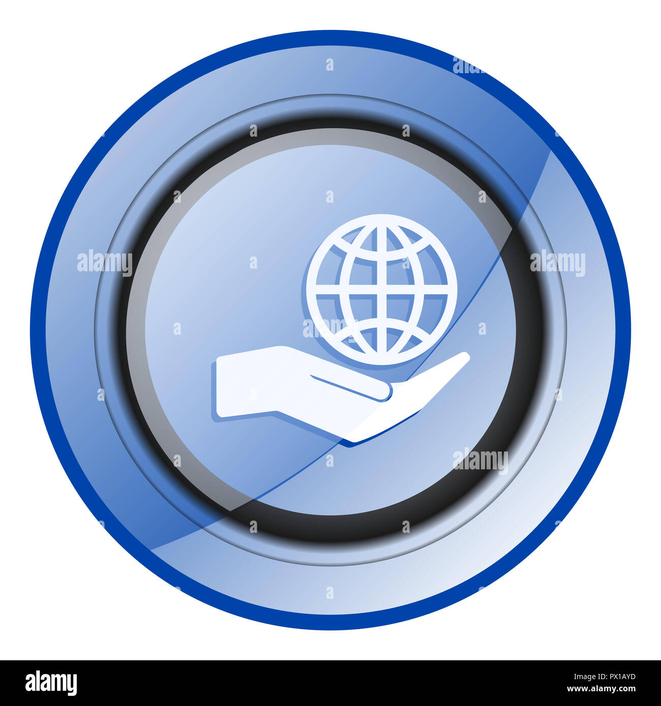 Mano a proteggere la terra blu lucida icona web Foto Stock