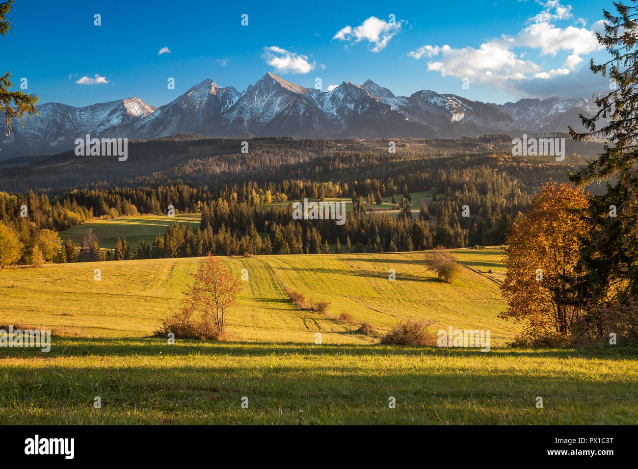 Scenic Tatra close up dal villaggio situato nella regione di Pieniny, Polonia Foto Stock