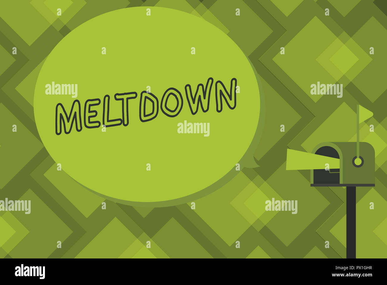 La scrittura della nota mostra Meltdown. Business photo vetrina crollo disastroso guasto o incidente in reattore nucleare. Foto Stock